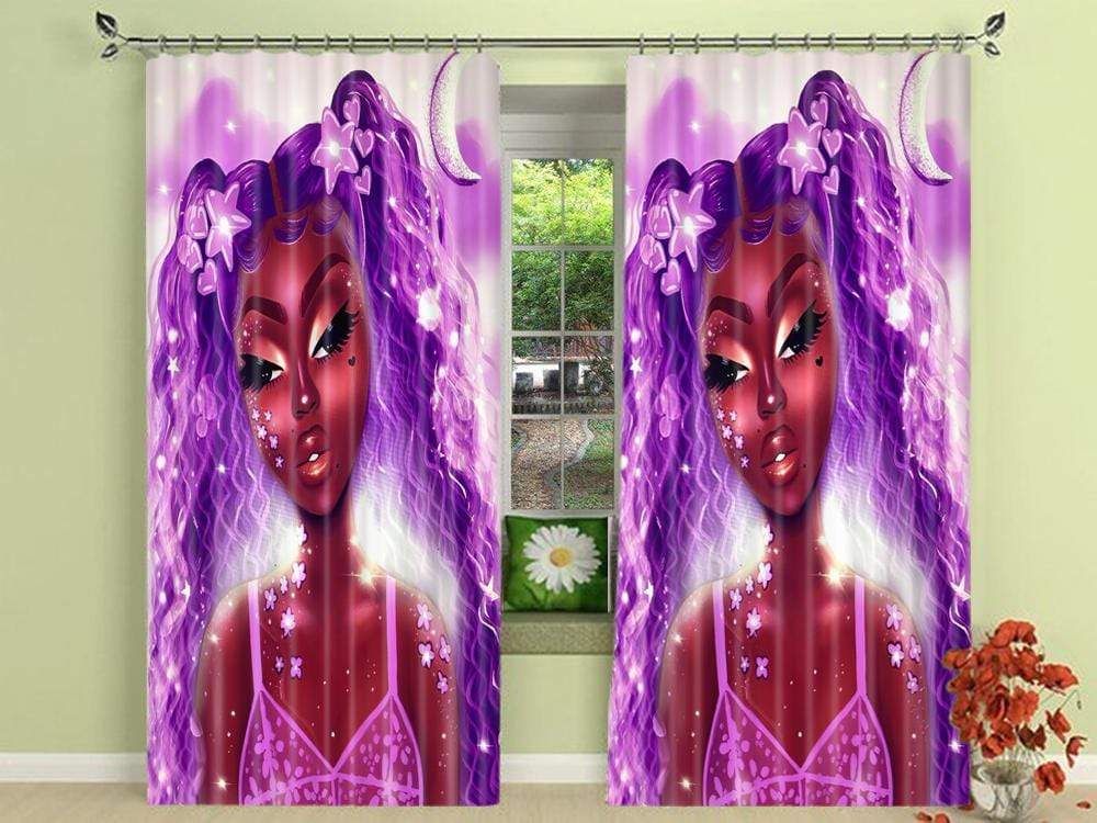 Black Girl All Purple Window Curtains PAN