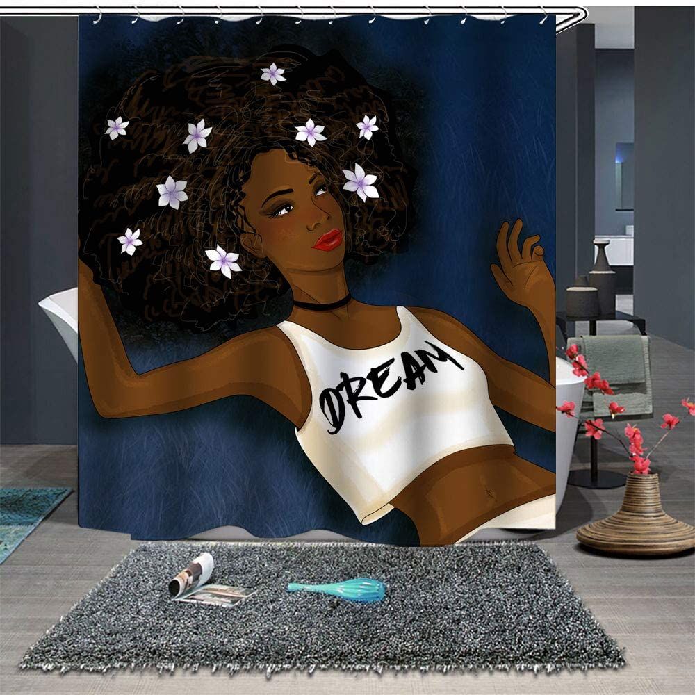 Black Girl Dream Flower Hair Afro Shower Curtain