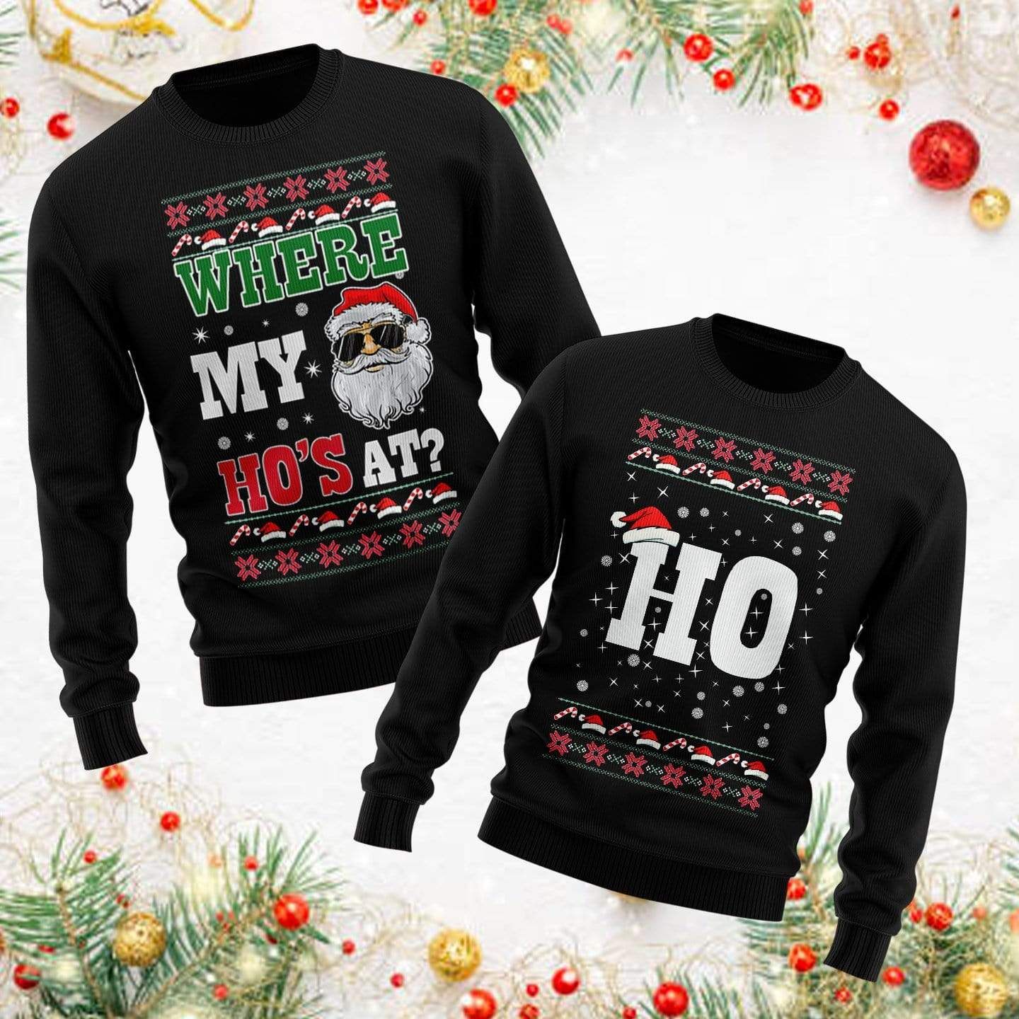 Christmas Santa Claus Where My Ho's At Couple Sweater PANWS0024