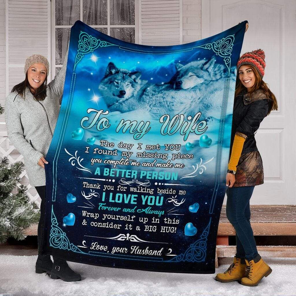 Personalized Wolf Husband  To My Wife, I Love You Forever & Always Custom Name Fleece Blanket