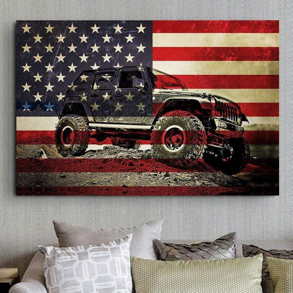 Jeep American Flag Canvas Wall Art PAN