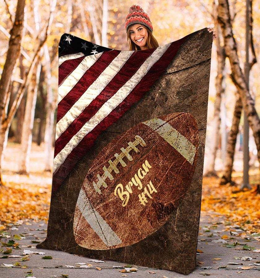 Personalized Personalized Football Vintage Flag Fleece Fleece Blanket Custom Name And Number PAN
