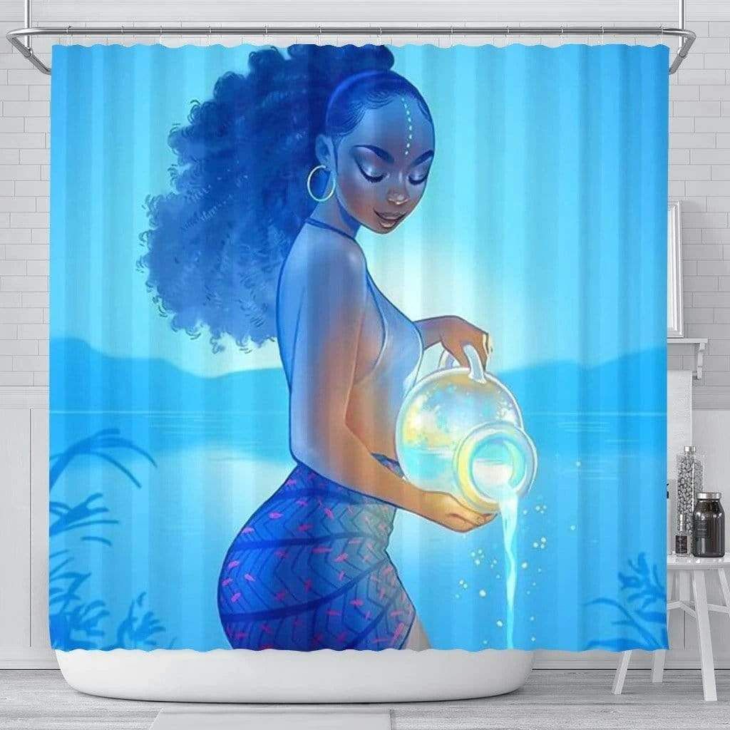 African American Aquarius Black Girl Bathroom Shower Curtain PANSC0026