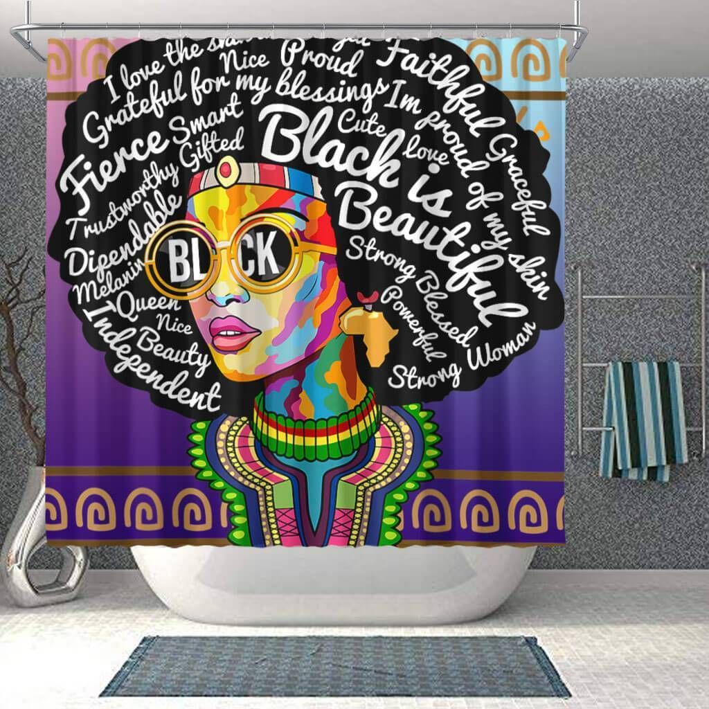 African Afro Dashiki Black Girl Bathroom Shower Curtain