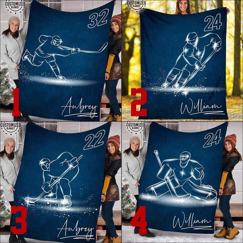 Personalized Custom Fleece Blanket Hockey - Metallic Linear