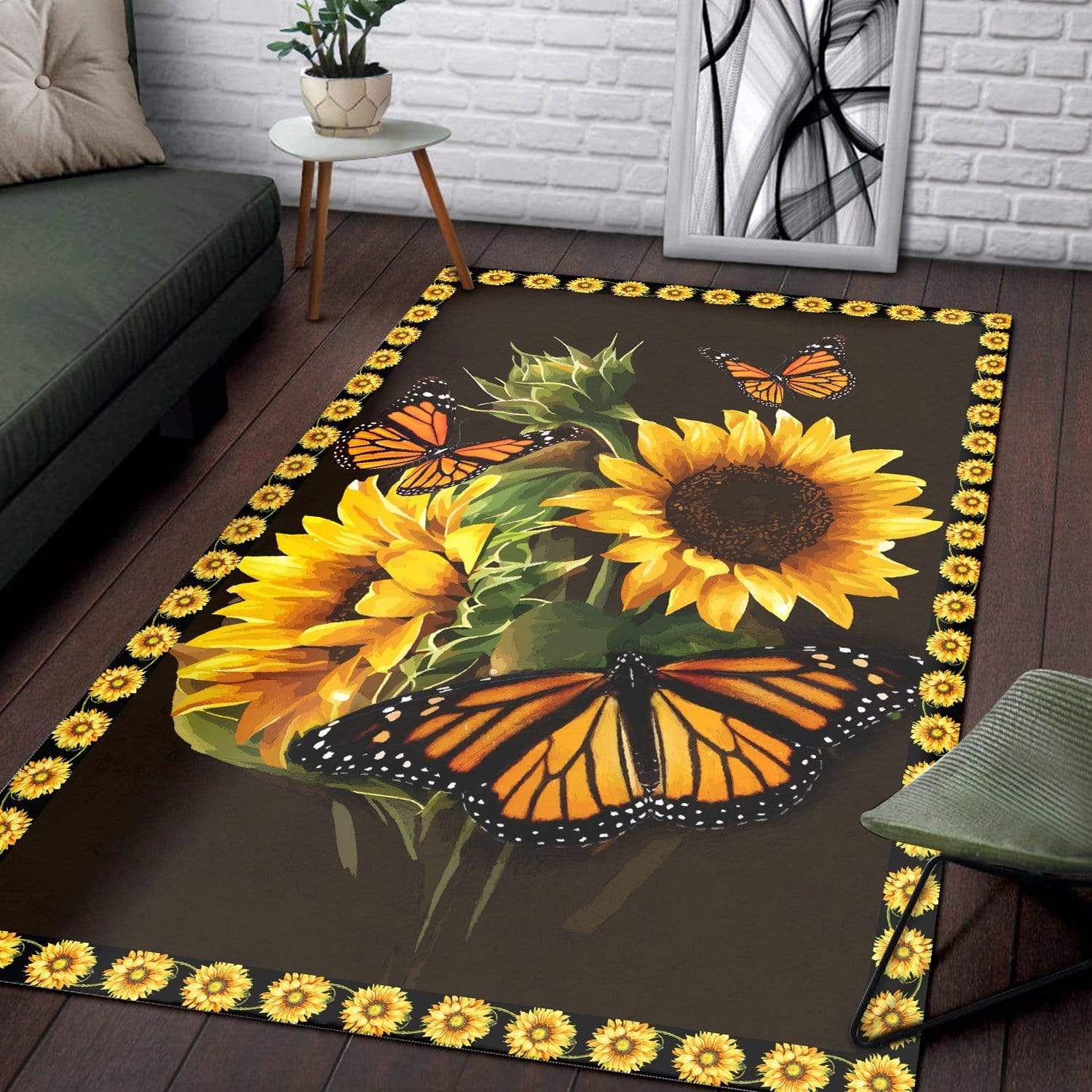 Beautiful Sunflower And Butterfly Rectangle Rug