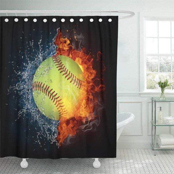 Softball Fire And Water Bathroom Shower Curtain