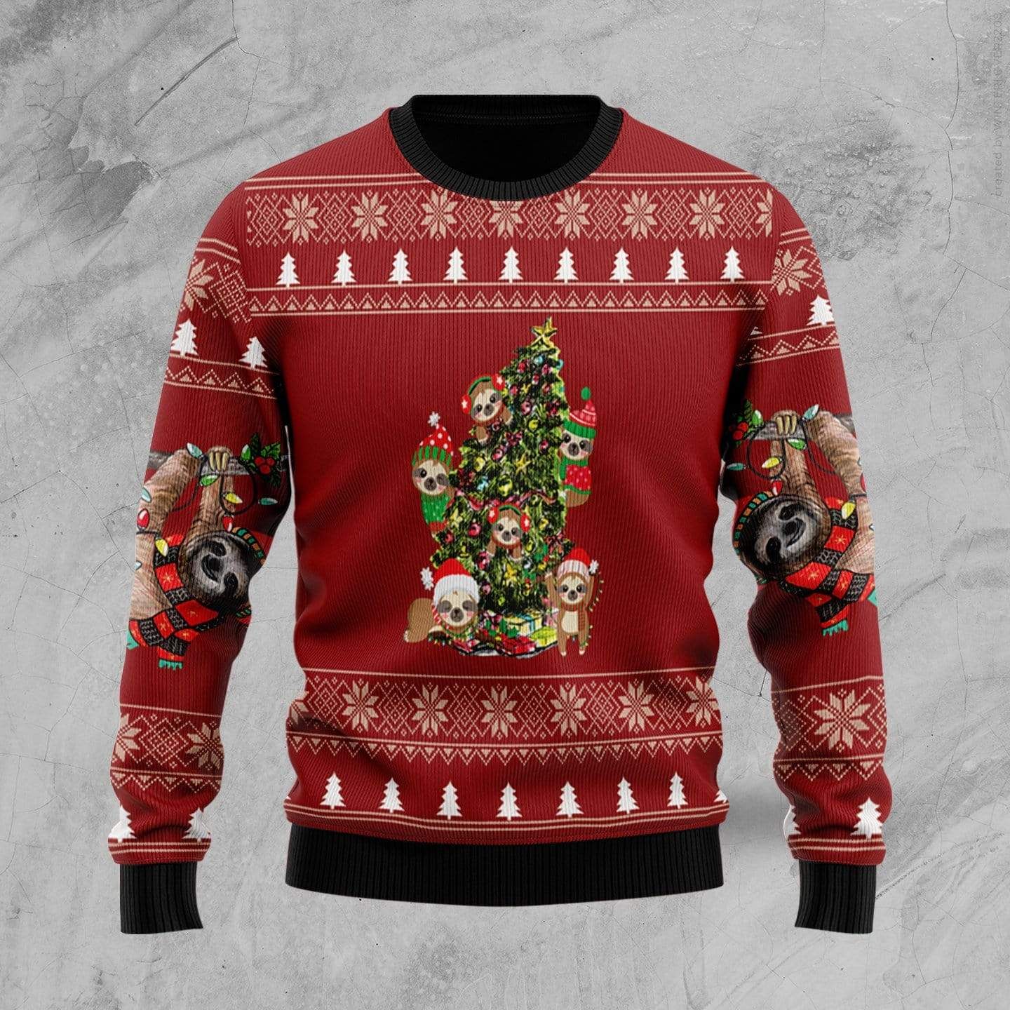 Funny Sloth Decor Christmas Tree Red Sweater