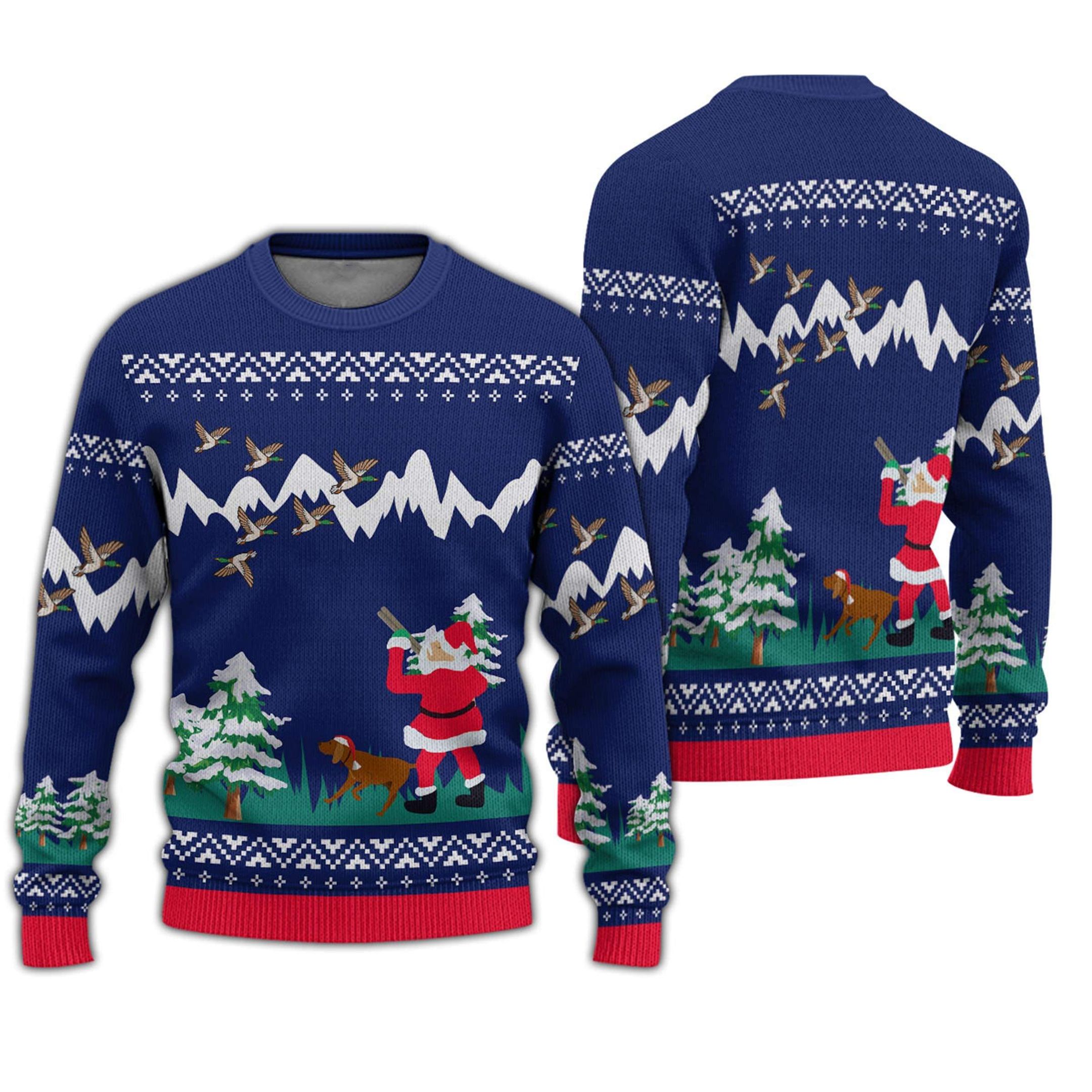 Duck Hunter Santa Ugly Christmas Wool Sweater PANWS0067