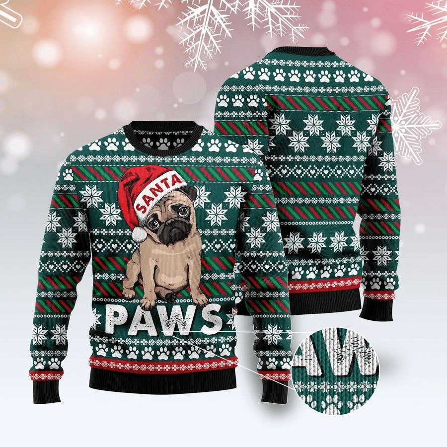 Pug Santa Paw Cute Christmas Wool Sweater
