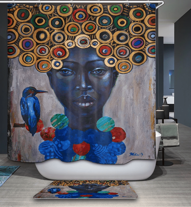 Black Contemporary Art African Girl Shower Curtain PANSC0027