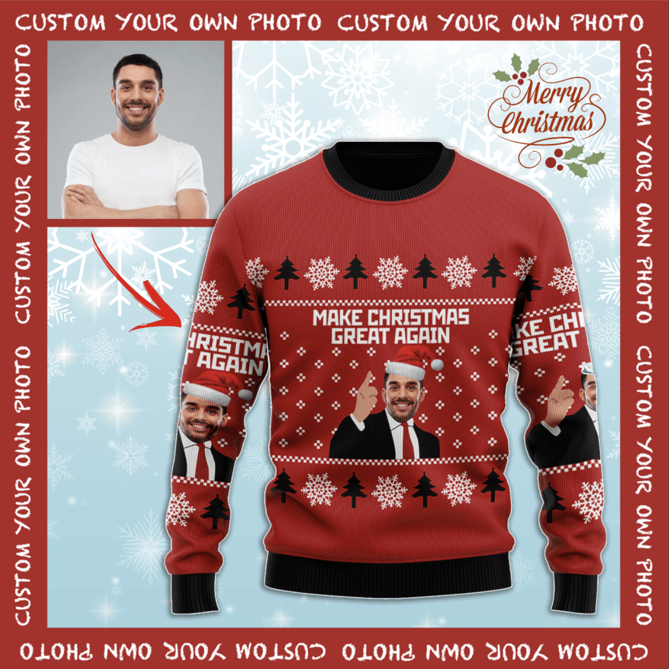 Personalized Make Christmas Great Again Custom Photo Unisex Sweater PAN