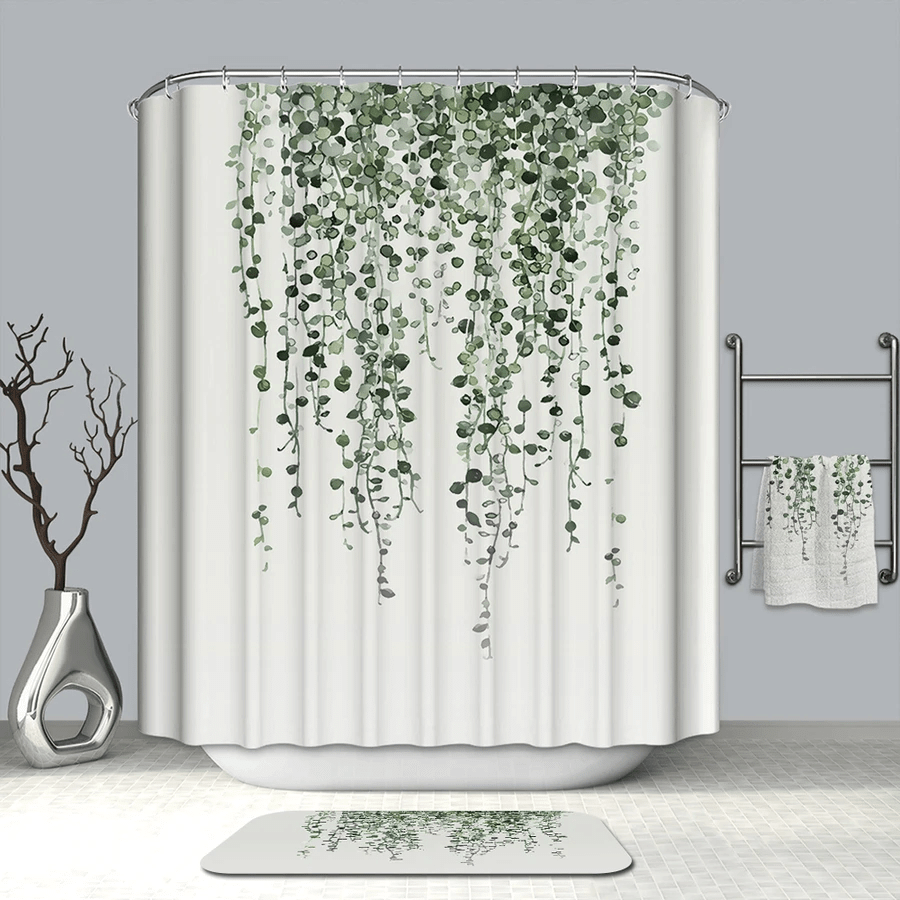 White Green Vine Fern Plant Eucalyptus Shower Curtain