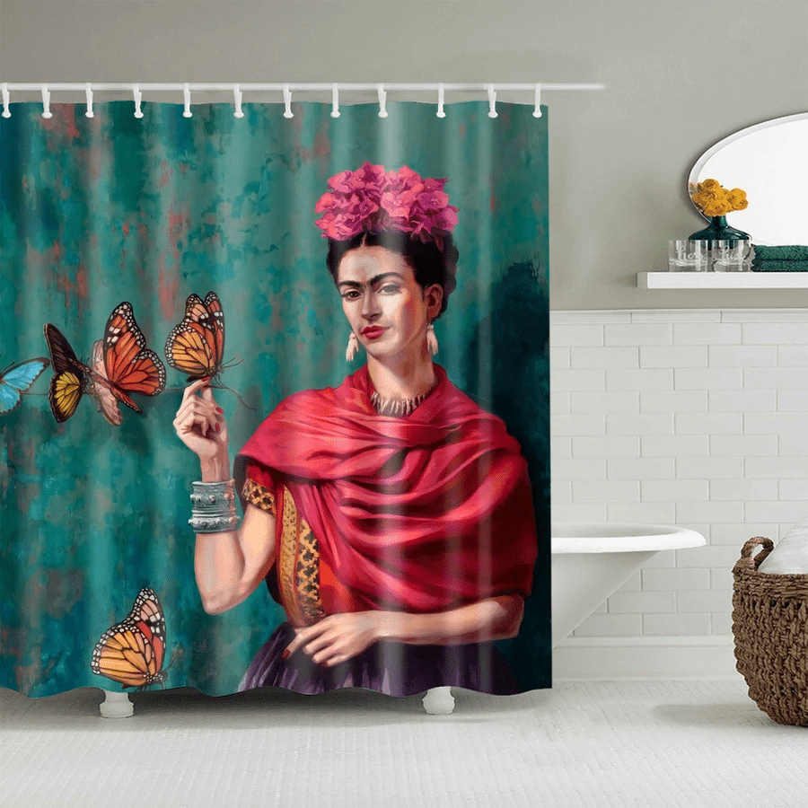 Frida Kahlo Butterfly Self Design Shower Curtain PANSC0028