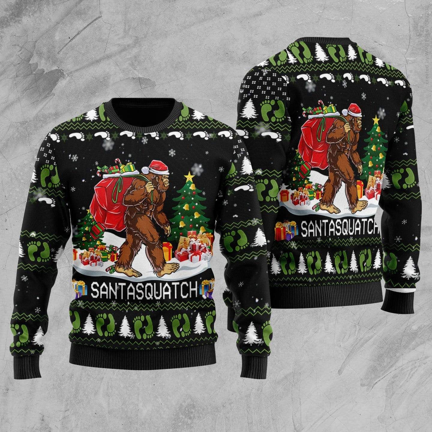 Santasquatch Christmas Black Sweater