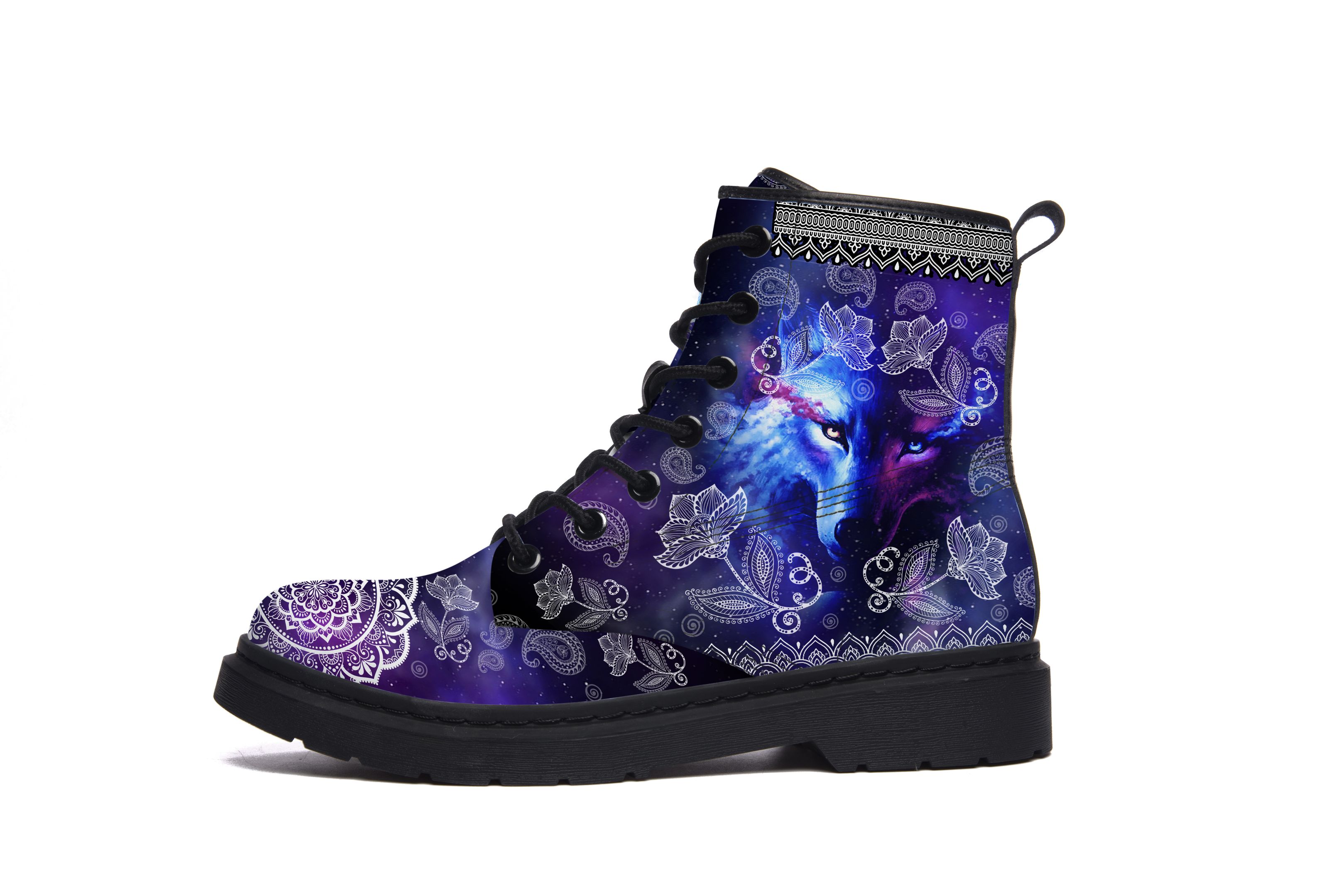 Wolf Mandala Blue Purple Leather Boot Shoes PAN