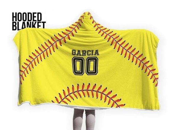 Personalized Yellow Softball Custom Name And Number Hooded Blanket PAN3HDB0007