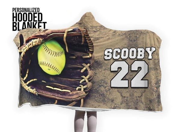 Personalized Softball Custom Name And Number Hooded Blanket