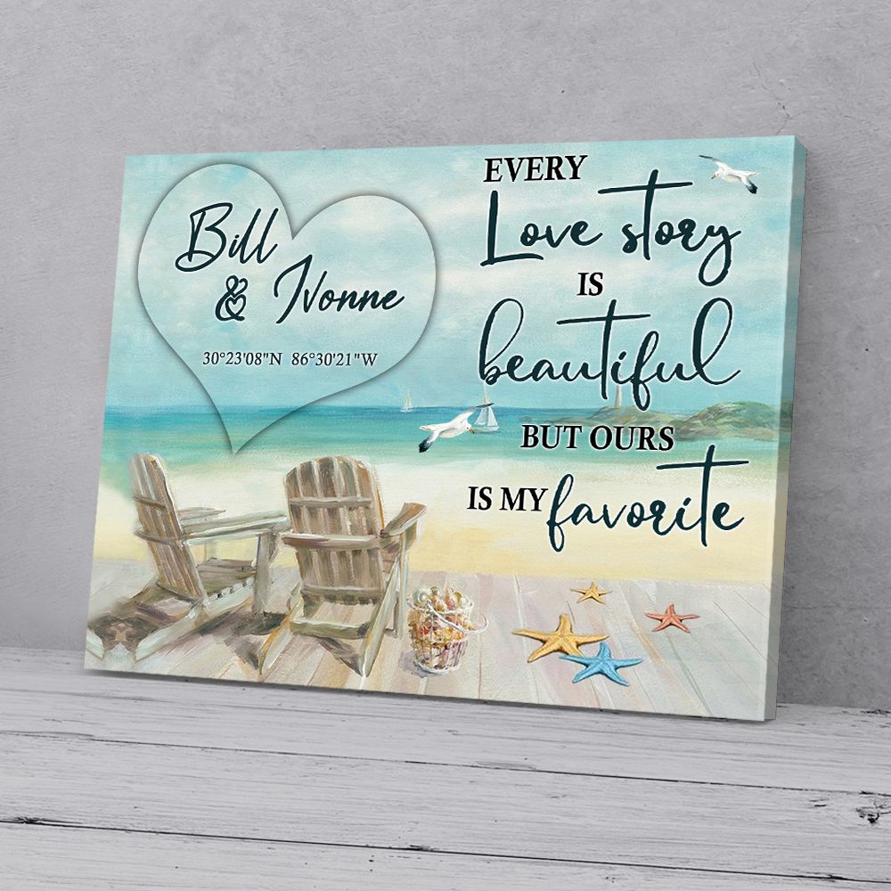 Personalized Anniversary Gift For Couple Beach Canvas Every Love Story Is Beautiful PAN