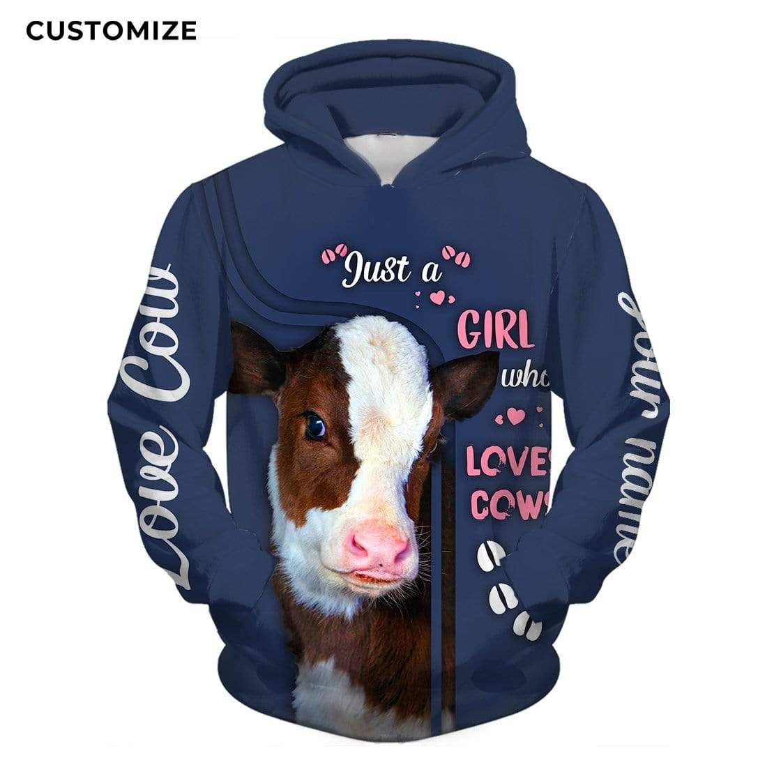 Just A Girl Who Loves Cow Blue Hoodie 3D All Over Print