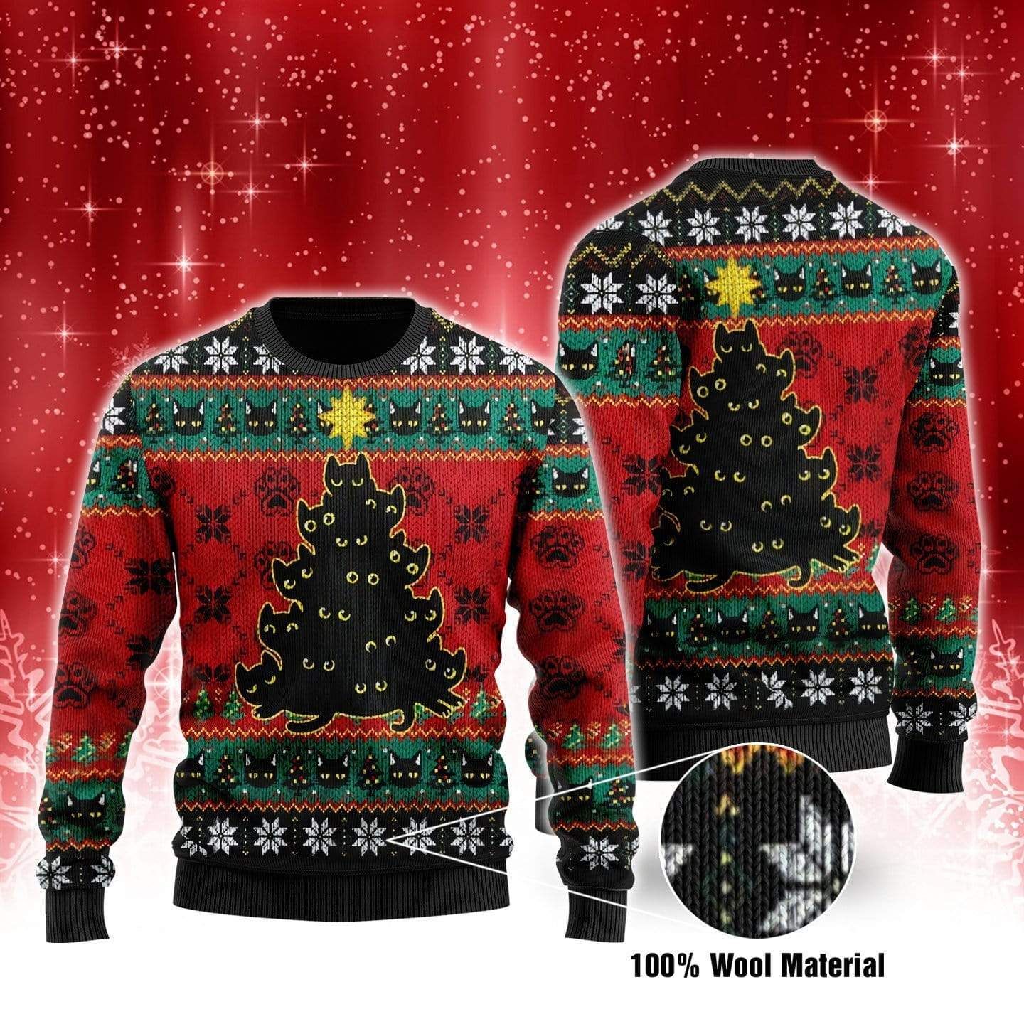 Black Cat Christmas Tree Sweater