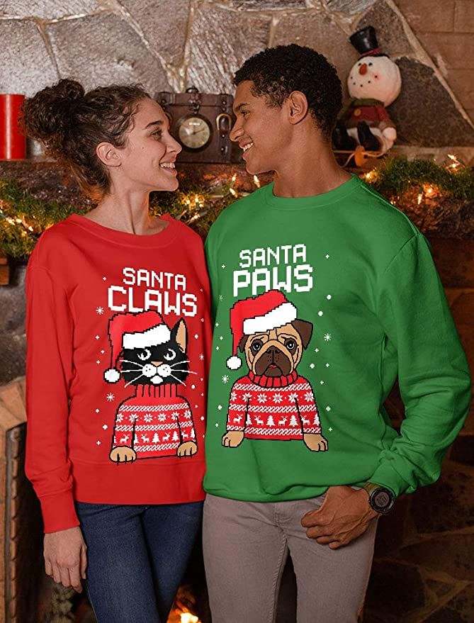 Christmas Cat And Dog Santa Claws Santa Paws Couple Sweater