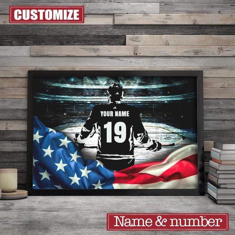 Personalized Hockey Player Flag American Custom Name & Number Canvas Prints PAN