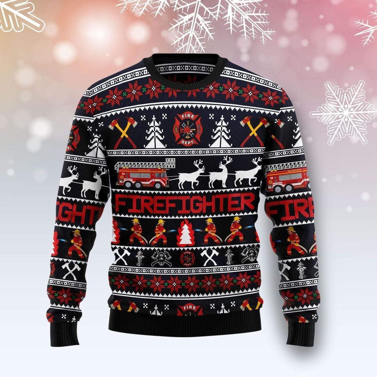 Christmas So Cool Firefighter Cozy Sweater