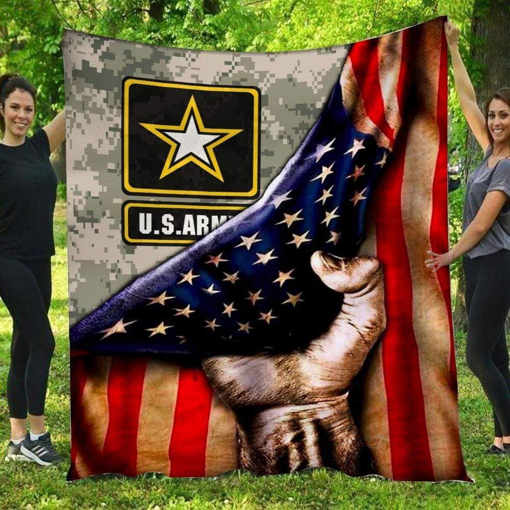 Us Army Logo Under American Flag Fleece Blanket PANBL0031