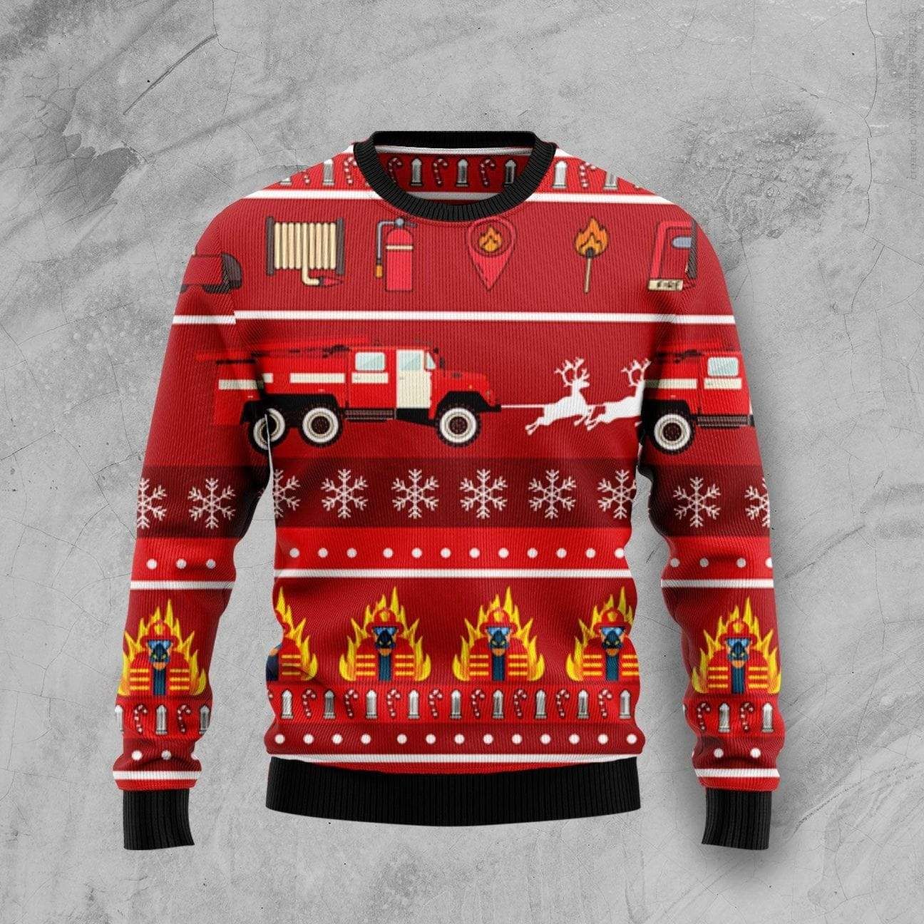 Christmas Cute Firefighter Symbols Cozy Sweater