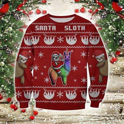 Santa Sloth With Llama Red Sweater