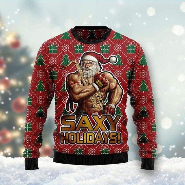 Saxy Holiday Muscle Santa Claus Workout Red Sweater