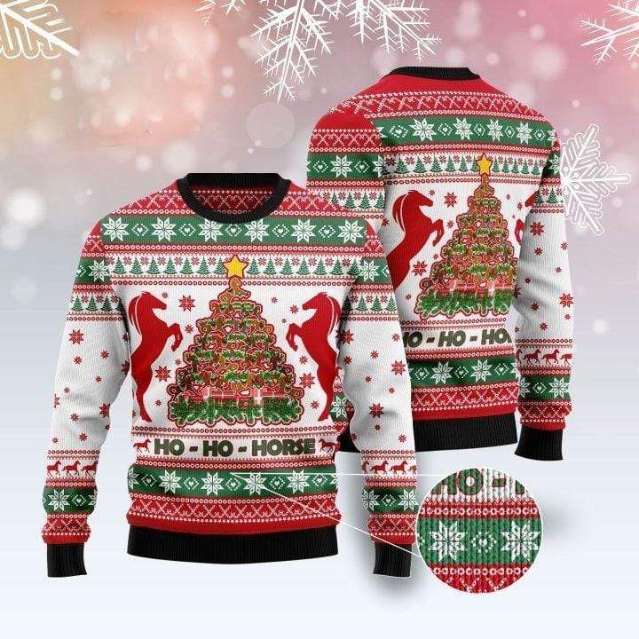 Hohoho Horse Funny Christmas Ugly Wool Sweater