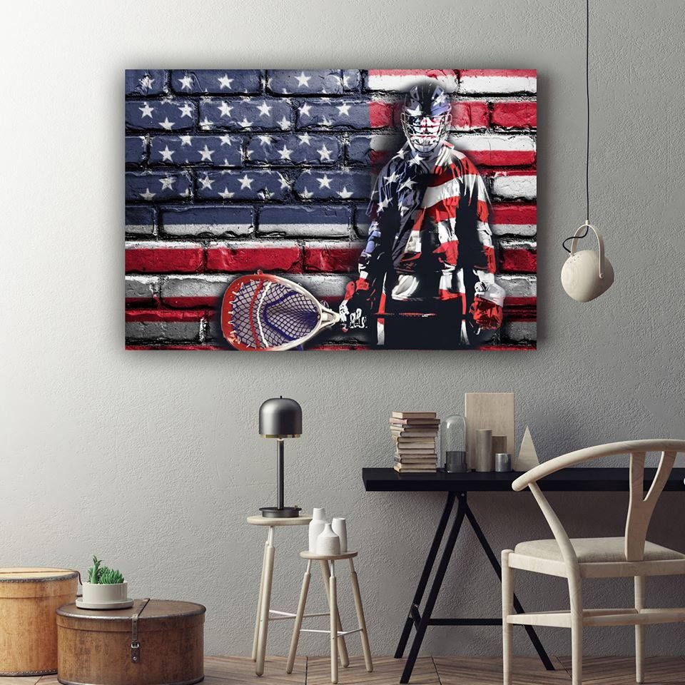 American Flag Lacrosse Player Canvas Wall Art PANCAV0009