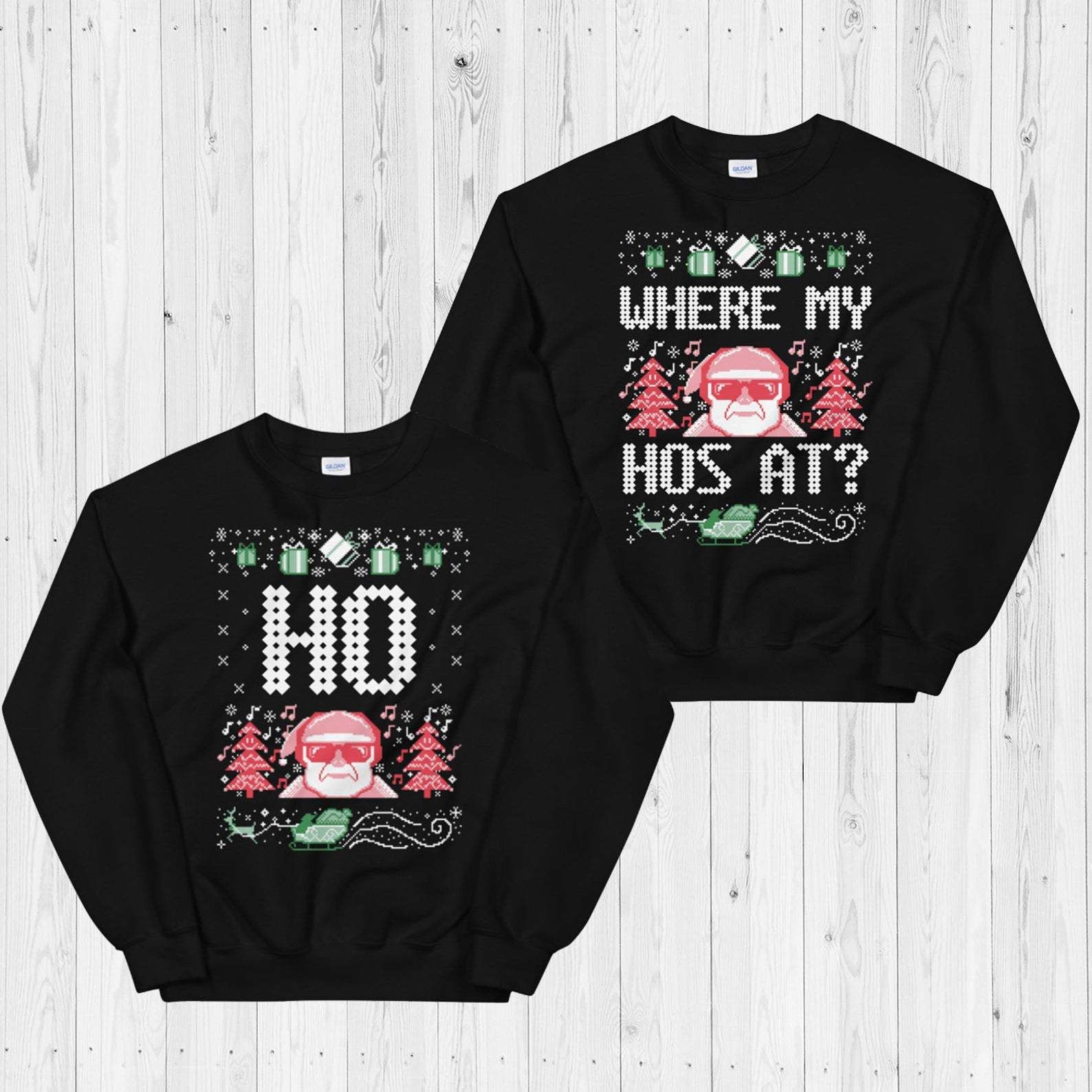 Christmas Santa Claus Where My Ho's At Couple 2D Sweater