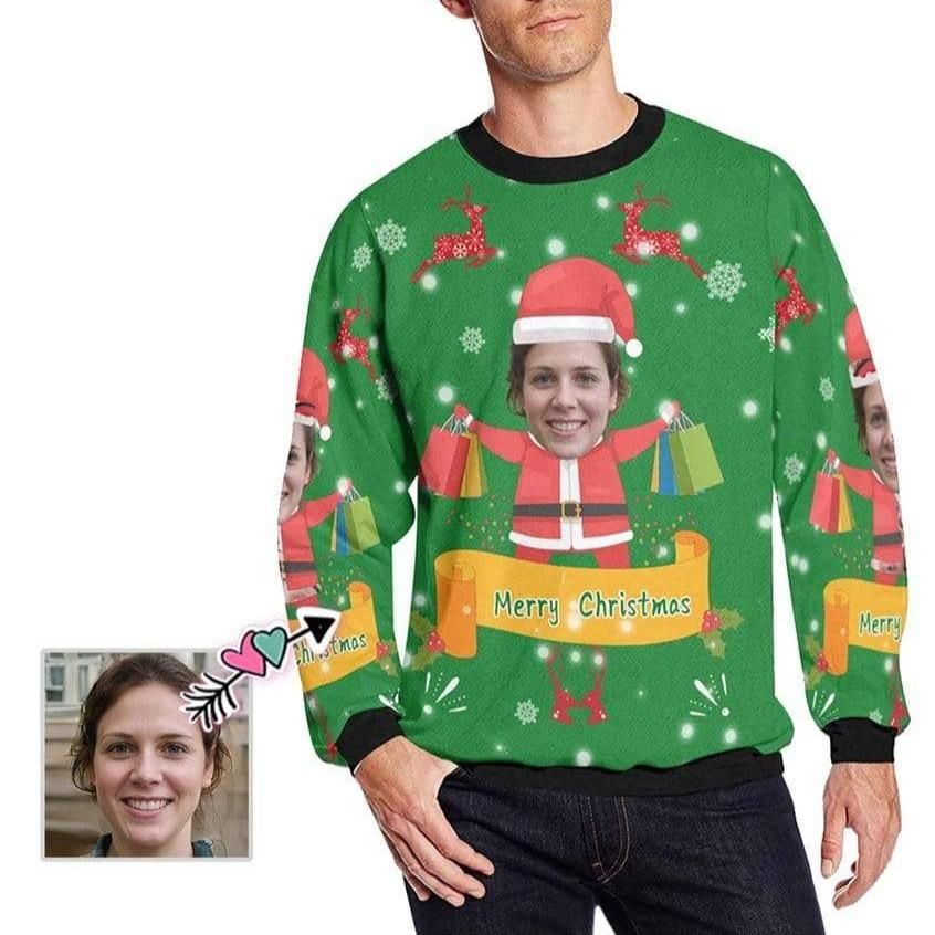 Personalized Merry Christmas Santan Claus Shopping Custom Photo Unisex Sweater
