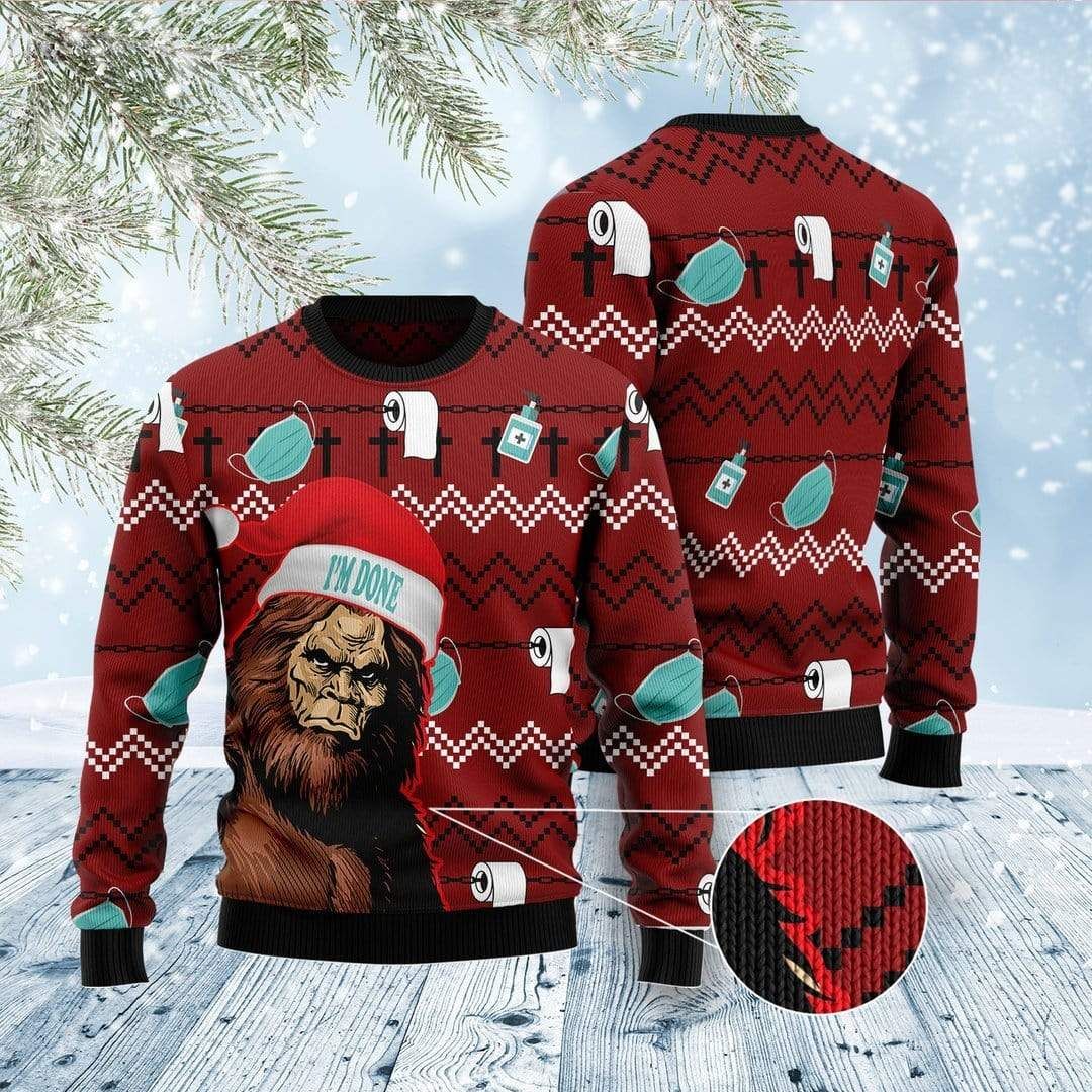 Christmas Bigfoot Wearing Santa Hat Fight Against The Pandemic Sweater