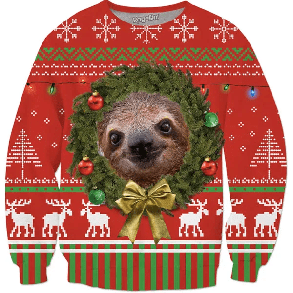 Christmas Happy Sloth Face Sweater