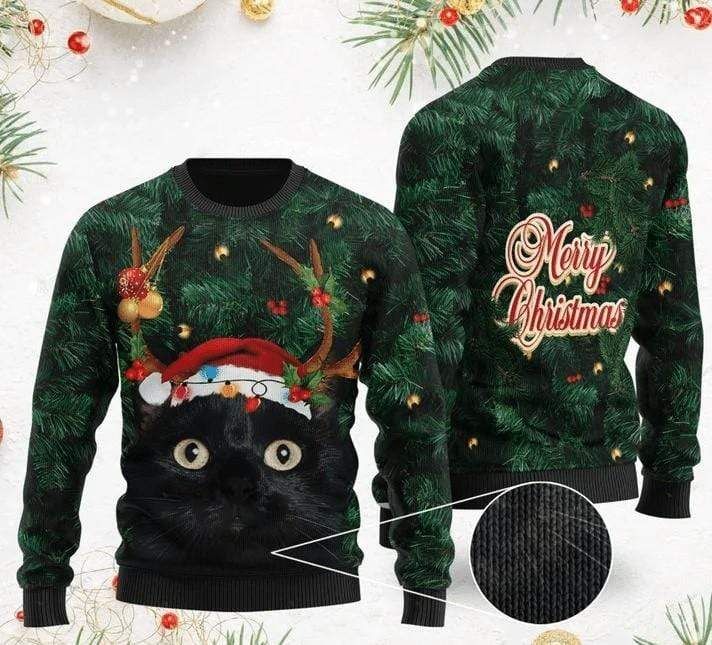 Merry Christmas Black Cat Ugly Sweater