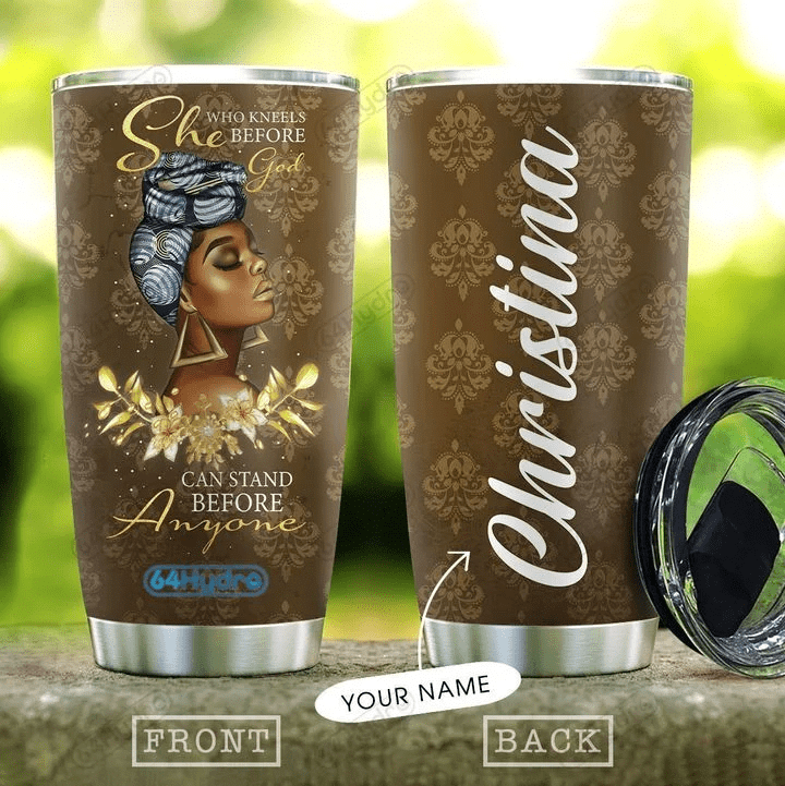 Personalized Black Girl She Who Knew Before God... Stainless Steel Tumbler With Your Name