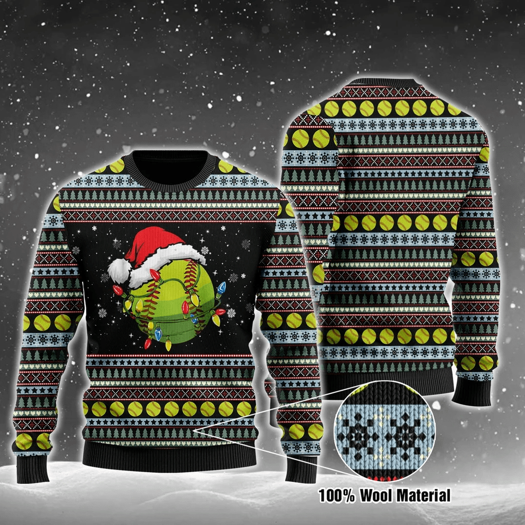 Christmas Santa Hat Softball Lover Sweater