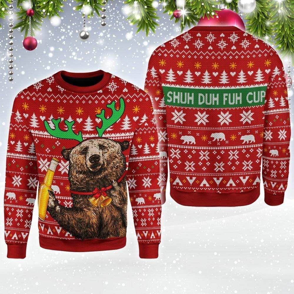 Christmas Bear Holding Beer Cheers Sweater