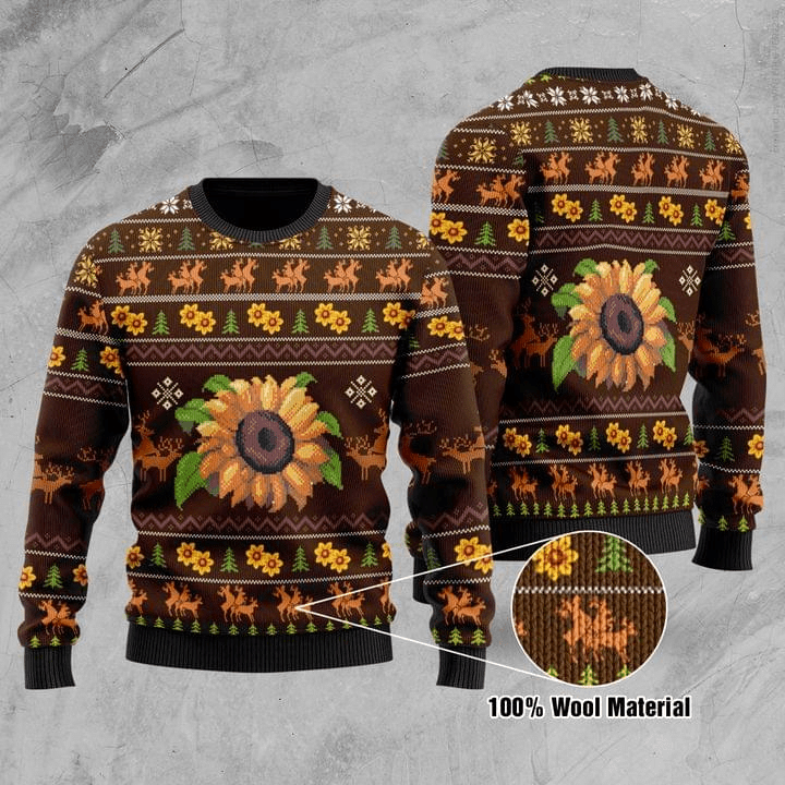 Sunflower Reindeer Ugly Christmas Sweatshirt
