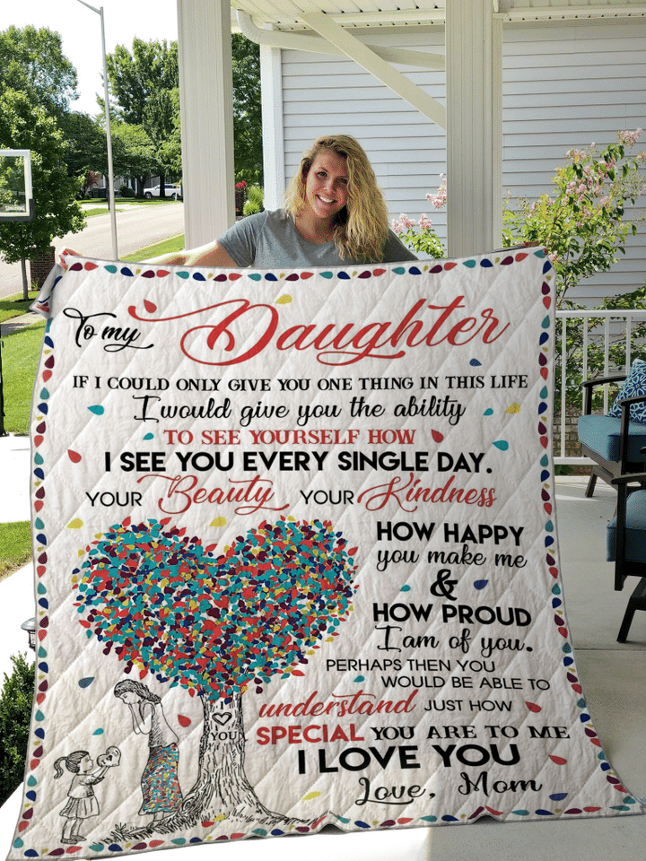 To My Daughter I Love You Colorful Heart Tree Quilt