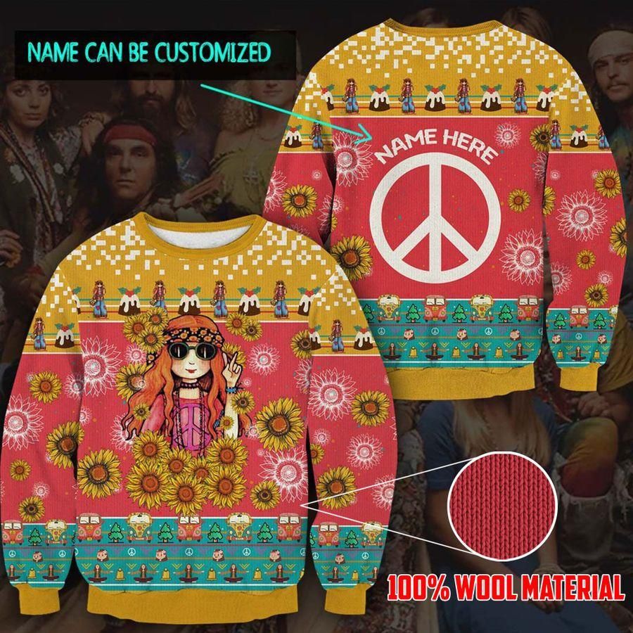 Personalized Hippie Girl Sunflower Custom Name Sweater