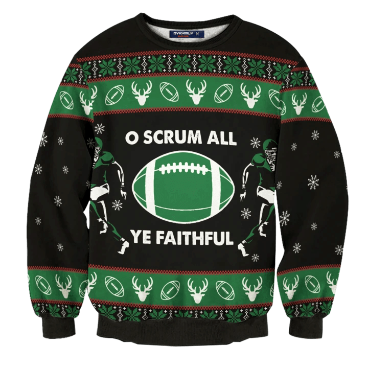 American Football Scrum All Ye Faithful Christmas Sweater
