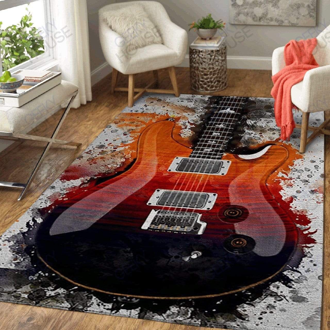Water Color Guitar Rectangle Rug