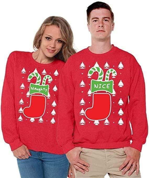 Christmas Naughty And Nice Lover Family Couple Sweater