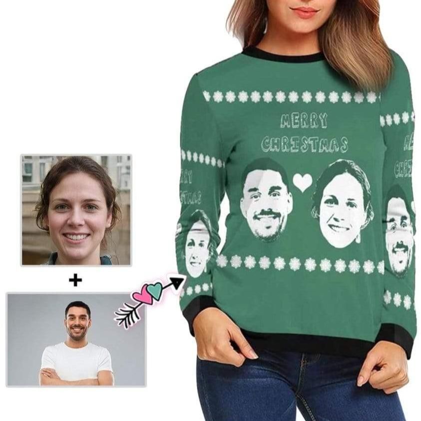 Personalized Merry Christmas Custom Photo Unisex Couple Sweater