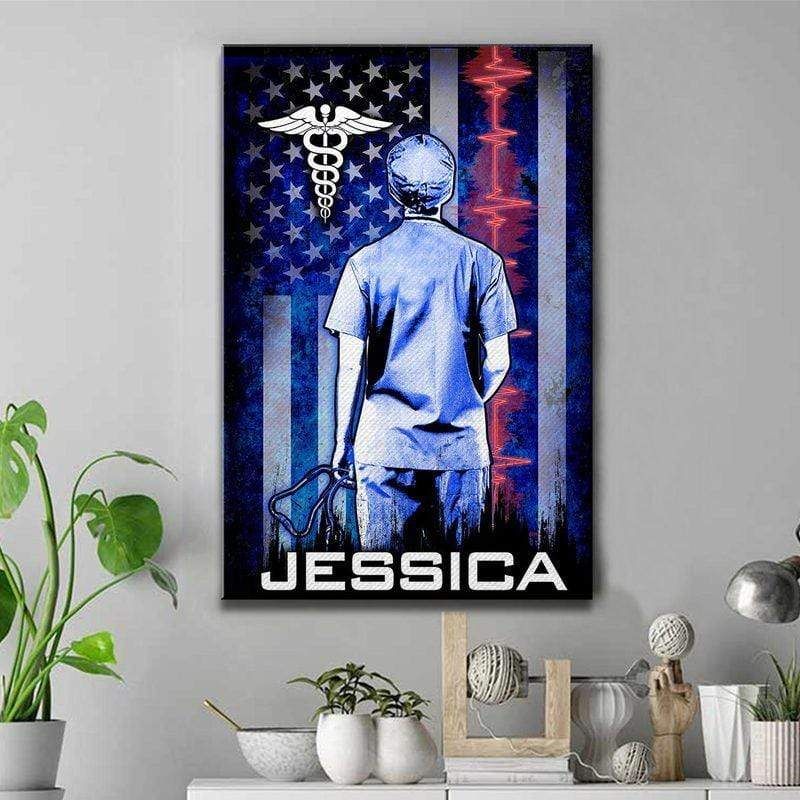 Personalized Custom Name American Nurse Canvas Print Wall Art PANCV00669